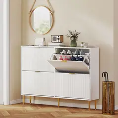 HOMCOM Elegant Four-Drawer Shoe Cabinet - White - 2