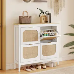 HOMCOM Narrow Shoe Cabinet, Boho Slim Shoe Storage Cabinet with 4 Flip Drawers, Holds 20 Pairs, White - 2