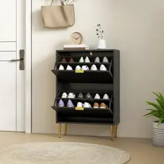 HOMCOM Elegant Two-Drawer Shoe Cabinet - Black - 8