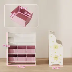 AIYAPLAY Kids Storage Unit, Toy Organiser with 6 Fabric Drawers and 2-Tier Sling Book Rack for Bedroom, Playroom, Nursery, Pink - 3