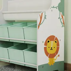 AIYAPLAY Kids Storage Unit, Toy Organiser with 6 Fabric Drawers and 2-Tier Sling Book Rack for Bedroom, Playroom, Nursery, Green - 9