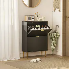 HOMCOM Elegant Two-Drawer Shoe Cabinet - Black - 2