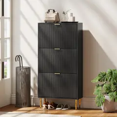 HOMCOM Elegant Three-Drawer Shoe Cabinet - Black - 8