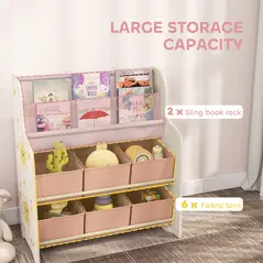 AIYAPLAY Kids Storage Unit, Toy Organiser with 6 Fabric Drawers and 2-Tier Sling Book Rack for Bedroom, Playroom, Nursery, Pink - 4