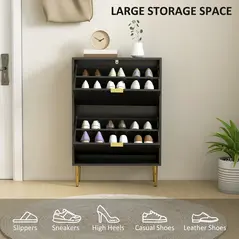 HOMCOM Elegant Two-Drawer Shoe Cabinet - Black - 5