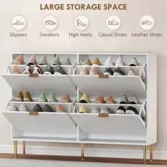 HOMCOM Elegant Four-Drawer Shoe Cabinet - White - 5