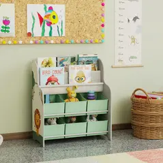 AIYAPLAY Kids Storage Unit, Toy Organiser with 6 Fabric Drawers and 2-Tier Sling Book Rack for Bedroom, Playroom, Nursery, Green - 8