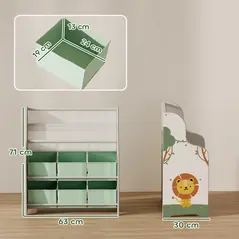 AIYAPLAY Kids Storage Unit, Toy Organiser with 6 Fabric Drawers and 2-Tier Sling Book Rack for Bedroom, Playroom, Nursery, Green - 3