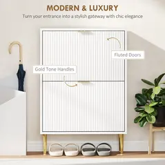 HOMCOM Elegant Two-Drawer Shoe Cabinet - White - 4