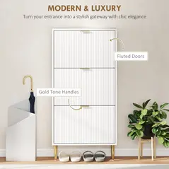 HOMCOM Elegant Three-Drawer Shoe Cabinet - White - 4