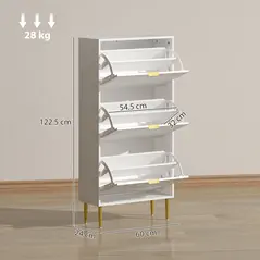HOMCOM Elegant Three-Drawer Shoe Cabinet - White - 3