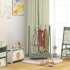 AIYAPLAY Baby Clothing Rack with Hangers, Storage Shelf for Bedroom, Leaf Theme, for Ages 3-6, Green - 9