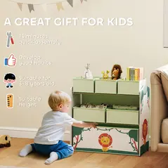 AIYAPLAY Kids Toy Storage Units, 3-Tier Toy Organiser Shelf with 6 Removable Boxes for Kids, Bedroom, Playroom, Green - 6