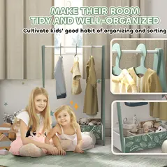 AIYAPLAY Baby Clothing Rack with Hangers, Storage Shelf for Bedroom, Leaf Theme, for Ages 3-6, Green - 6