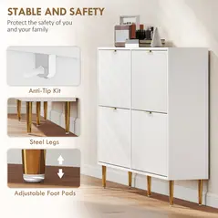 HOMCOM Elegant Four-Drawer Shoe Cabinet - White - 7