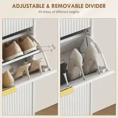 HOMCOM Elegant Three-Drawer Shoe Cabinet - White - 6