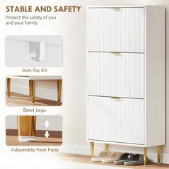 HOMCOM Elegant Three-Drawer Shoe Cabinet - White - 7