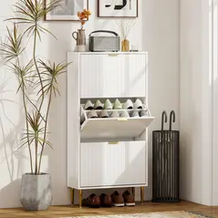 HOMCOM Elegant Three-Drawer Shoe Cabinet - White - 2