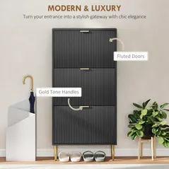 HOMCOM Elegant Three-Drawer Shoe Cabinet - Black - 4