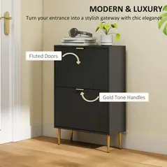HOMCOM Elegant Two-Drawer Shoe Cabinet - Black - 4