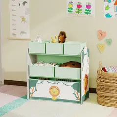 AIYAPLAY Kids Toy Storage Units, 3-Tier Toy Organiser Shelf with 6 Removable Boxes for Kids, Bedroom, Playroom, Green - 8
