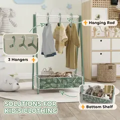 AIYAPLAY Baby Clothing Rack with Hangers, Storage Shelf for Bedroom, Leaf Theme, for Ages 3-6, Green - 4