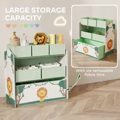 AIYAPLAY Kids Toy Storage Units, 3-Tier Toy Organiser Shelf with 6 Removable Boxes for Kids, Bedroom, Playroom, Green - 4