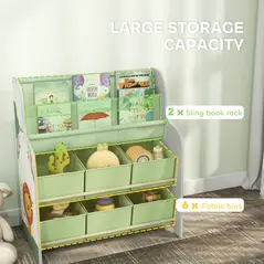 AIYAPLAY Kids Storage Unit, Toy Organiser with 6 Fabric Drawers and 2-Tier Sling Book Rack for Bedroom, Playroom, Nursery, Green - 4