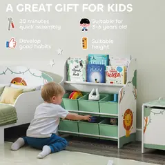 AIYAPLAY Kids Storage Unit, Toy Organiser with 6 Fabric Drawers and 2-Tier Sling Book Rack for Bedroom, Playroom, Nursery, Green - 6