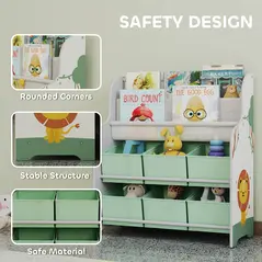 AIYAPLAY Kids Storage Unit, Toy Organiser with 6 Fabric Drawers and 2-Tier Sling Book Rack for Bedroom, Playroom, Nursery, Green - 5