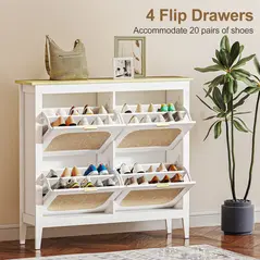 HOMCOM Narrow Shoe Cabinet, Boho Slim Shoe Storage Cabinet with 4 Flip Drawers, Holds 20 Pairs, White - 5