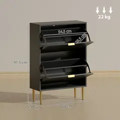 HOMCOM Elegant Two-Drawer Shoe Cabinet - Black - 3