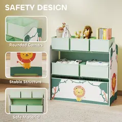 AIYAPLAY Kids Toy Storage Units, 3-Tier Toy Organiser Shelf with 6 Removable Boxes for Kids, Bedroom, Playroom, Green - 5