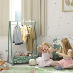AIYAPLAY Baby Clothing Rack with Hangers, Storage Shelf for Bedroom, Leaf Theme, for Ages 3-6, Green - 2