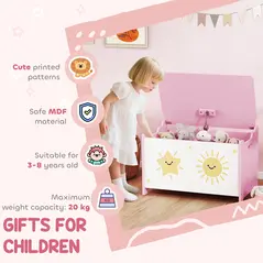 AIYAPLAY Toy Box with Lid, Safety Hinges and Groove Handles, Toy Storage organiser for Kids, Living Room, Playroom, Pink - 7