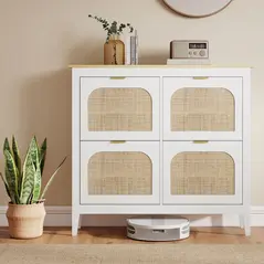 HOMCOM Narrow Shoe Cabinet, Boho Slim Shoe Storage Cabinet with 4 Flip Drawers, Holds 20 Pairs, White - 9