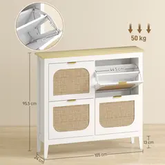 HOMCOM Narrow Shoe Cabinet, Boho Slim Shoe Storage Cabinet with 4 Flip Drawers, Holds 20 Pairs, White - 3