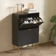 HOMCOM Elegant Two-Drawer Shoe Cabinet - Black - 9