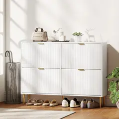 HOMCOM Elegant Four-Drawer Shoe Cabinet - White - 8