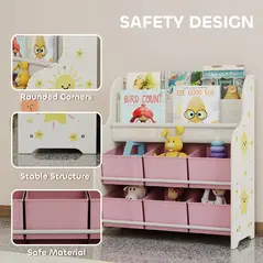 AIYAPLAY Kids Storage Unit, Toy Organiser with 6 Fabric Drawers and 2-Tier Sling Book Rack for Bedroom, Playroom, Nursery, Pink - 5