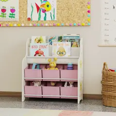 AIYAPLAY Kids Storage Unit, Toy Organiser with 6 Fabric Drawers and 2-Tier Sling Book Rack for Bedroom, Playroom, Nursery, Pink - 8