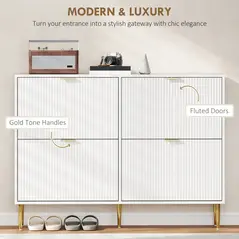 HOMCOM Elegant Four-Drawer Shoe Cabinet - White - 4
