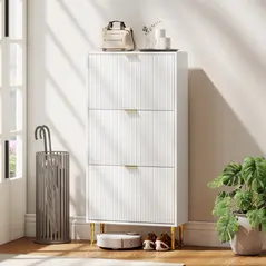 HOMCOM Elegant Three-Drawer Shoe Cabinet - White - 8