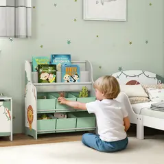 AIYAPLAY Kids Storage Unit, Toy Organiser with 6 Fabric Drawers and 2-Tier Sling Book Rack for Bedroom, Playroom, Nursery, Green - 2