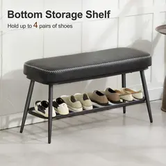 HOMCOM PU Leather Shoe Storage Bench - Charcoal Grey - 5