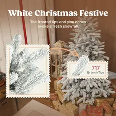 HOMCOM 5 ft Artificial Flocked Christmas Tree with 717 Branches, Hinged Xmas Tree with Foldable Metal Stand, Easy Assembly for Home Office Decor - 5