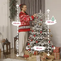 HOMCOM 5 ft Artificial Flocked Christmas Tree with 717 Branches, Hinged Xmas Tree with Foldable Metal Stand, Easy Assembly for Home Office Decor - 3