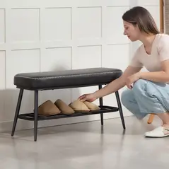 HOMCOM PU Leather Shoe Storage Bench - Charcoal Grey - 9