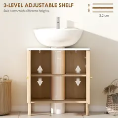 HOMCOM Under Sink Bathroom Cabinet for Basin without or with Pedestal - Oak - 5