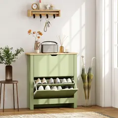 HOMCOM Slim Shoe Cabinet, Narrow Shoe Cupboard with 2 Flip Drawers, Adjustable Shelves for 12 Pairs of Shoes, Green - 2